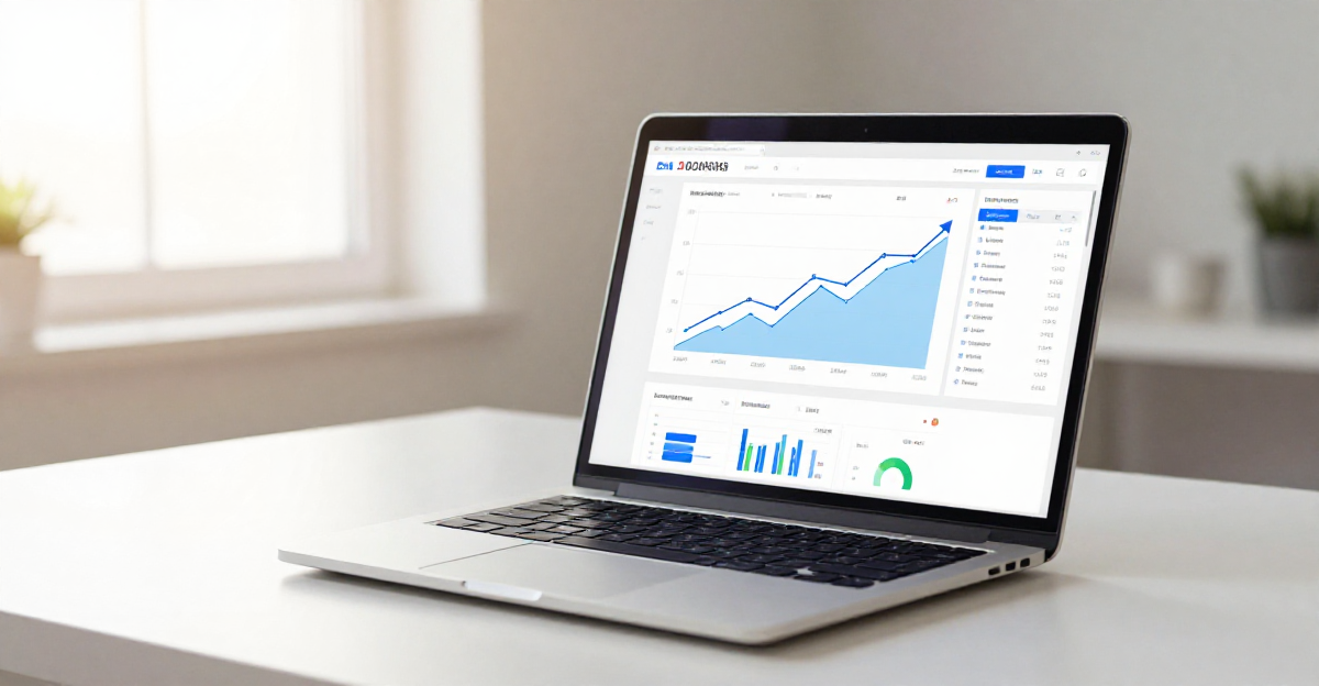 laptop displaying website analytics dashboard with upward trending traffic graph representing making money online through traffic building